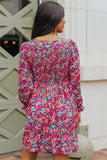 Floral Smocked V-Neck Flounce Sleeve Dress - Trendsi - Flyclothing LLC