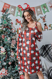 Christmas Asymmetrical Neck Long Sleeve Dress - Trendsi - Flyclothing LLC