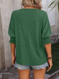 Heathered Notched Lantern Sleeve Blouse - Trendsi - Flyclothing LLC