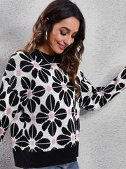 Floral Round Neck Long Sleeve Sweater - Trendsi