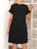 Round Neck Flounce Sleeve Dress with Pockets - Trendsi - Flyclothing LLC