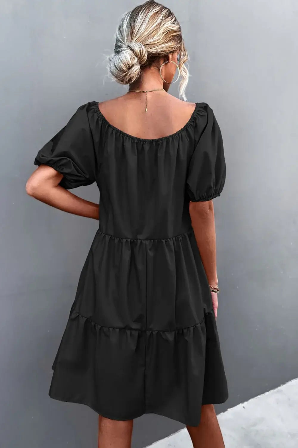 Square Neck Short Sleeve Mini Dress - Trendsi - Flyclothing LLC