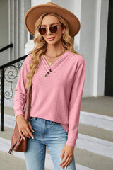 V-Neck Long Sleeve T-Shirt - Trendsi - Flyclothing LLC