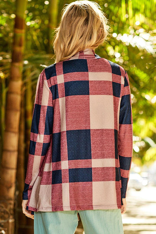 Plaid Open Front Cardigan - Trendsi