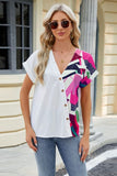 Printed Surplice Short Sleeve Blouse - Trendsi