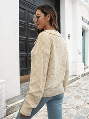 Johnny Collar Dropped Shoulder Sweater - Trendsi