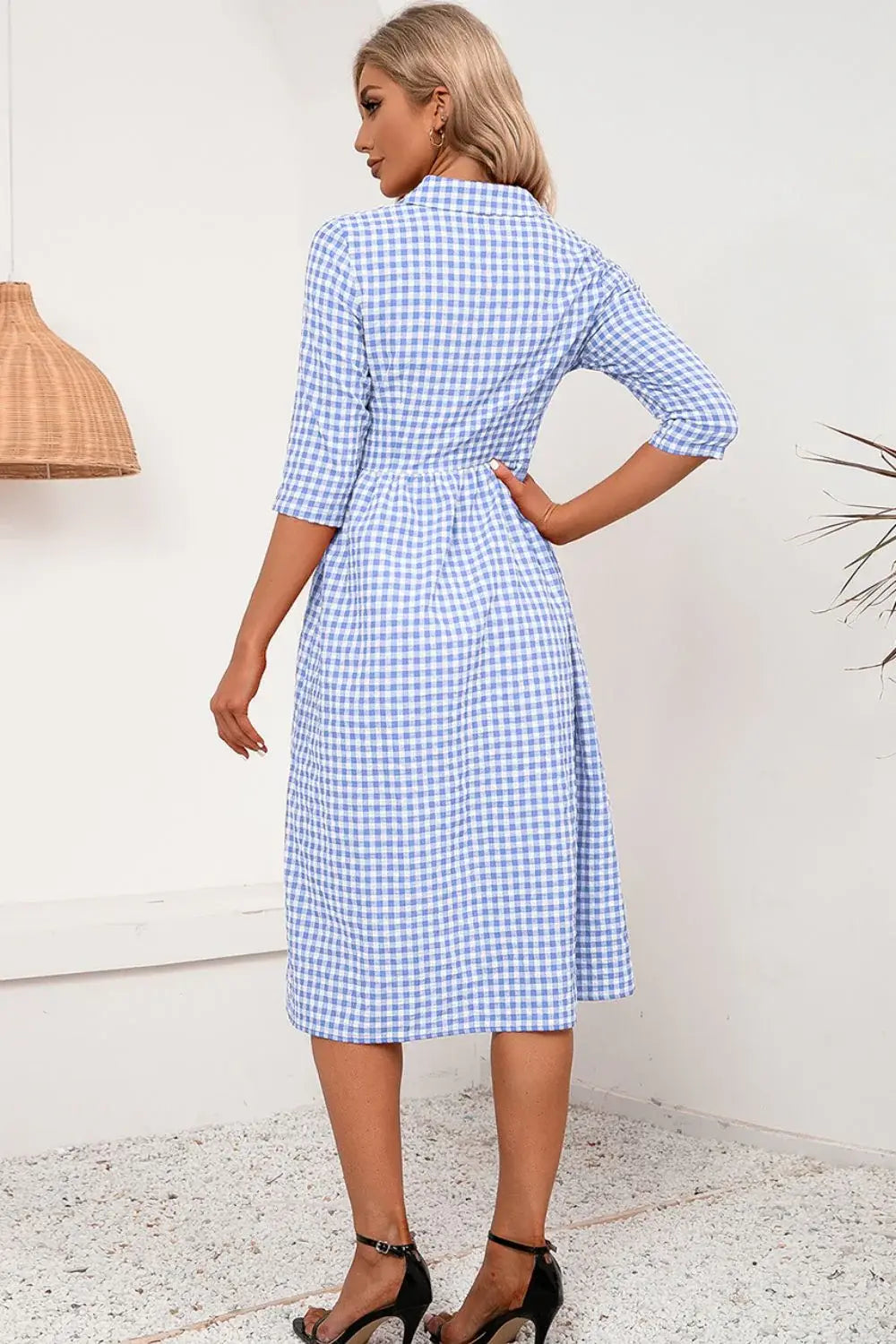 Plaid Collared Neck Midi Dress - Trendsi - Flyclothing LLC