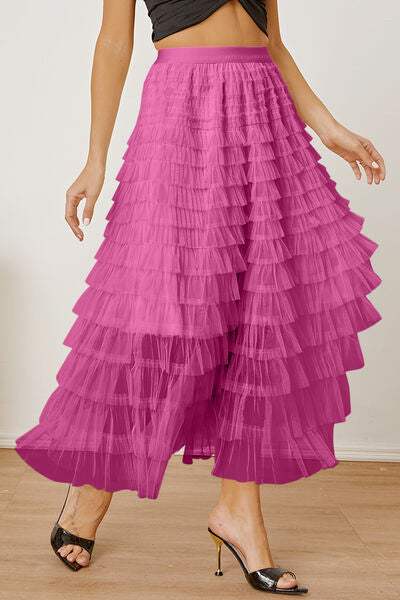 Ruched High Waist Tiered Skirt - Trendsi - Flyclothing LLC