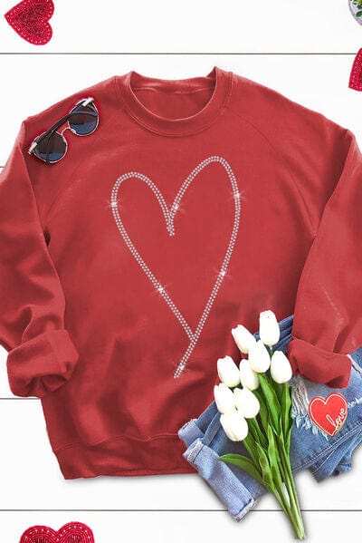 Heart Round Neck Long Sleeve Sweatshirt - Trendsi - Flyclothing LLC