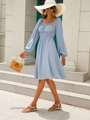 Off-Shoulder Balloon Sleeve Smocked Dress - Trendsi