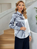Two-Tone Long Sleeve Collared Shirt - Trendsi - Flyclothing LLC