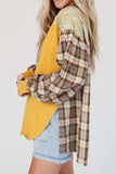 Plaid Notched Neck Slit Blouse - Trendsi - Flyclothing LLC