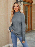 Cable-Knit Mock Neck Sweater - Trendsi - Flyclothing LLC