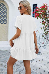 Ruched Tiered V-Neck Short Sleeve Mini Dress - Trendsi - Flyclothing LLC