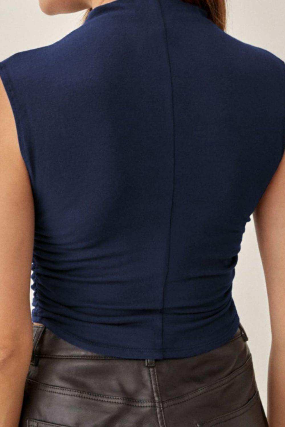 Mock Neck Ruched Cropped Tank - Trendsi - Flyclothing LLC
