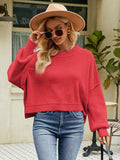 Round Neck Lantern Sleeve Sweater - Trendsi - Flyclothing LLC