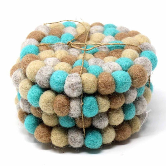 Hand Crafted Felt Ball Coasters from Nepal: 4-pack, Sky - Global Groove (T) - Global Groove