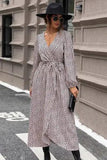 Slit Printed Surplice Balloon Sleeve Dress - Trendsi