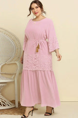Plus Size Spliced Lace Tassel Belted Dress - Trendsi - Flyclothing LLC