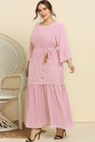 Plus Size Spliced Lace Tassel Belted Dress - Trendsi