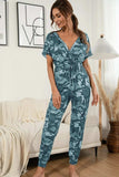 Surplice Neck Tied Short Sleeve Jumpsuit - Trendsi - Flyclothing LLC