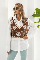 Printed Plunge Neck Sweater Vest - Trendsi - Flyclothing LLC