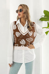 Printed Plunge Neck Sweater Vest - Trendsi