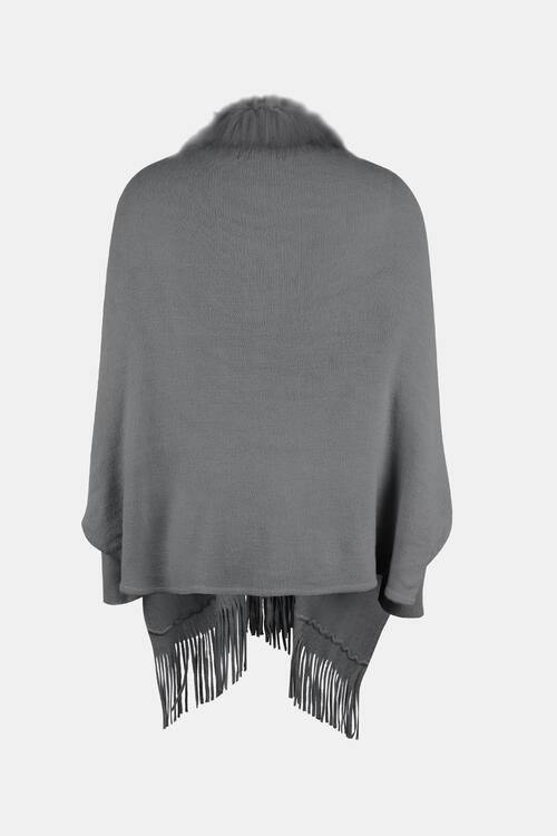 Fringe Open Front Long Sleeve Poncho - Trendsi