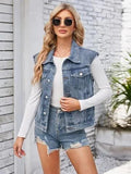 Button Up Cap Sleeve Denim Jacket - Trendsi