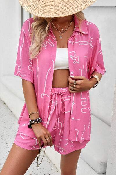 Printed Button Up Shirt and Shorts Set - Trendsi - Flyclothing LLC