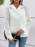 Lace Openwork Kangaroo Pocket Hoodie - Trendsi