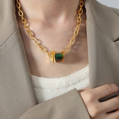 Natural Stone Pendant Titanium Steel Necklace - Trendsi