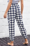 Plaid Elastic High Waist Cargo Pants - Trendsi