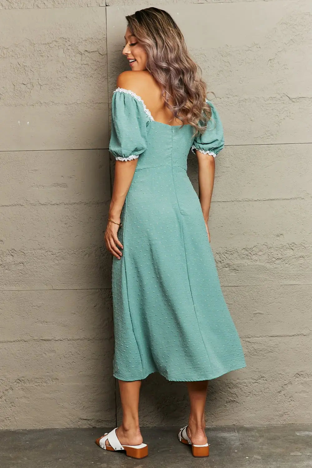 Swiss Dot Slit Off-Shoulder Dress - Trendsi - Flyclothing LLC