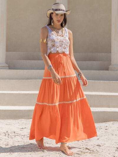 High Waist Maxi Tiered Skirt - Trendsi - Flyclothing LLC