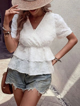 Surplice Neck Layered Peplum Top - Trendsi - Flyclothing LLC