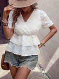 Surplice Neck Layered Peplum Top - Trendsi