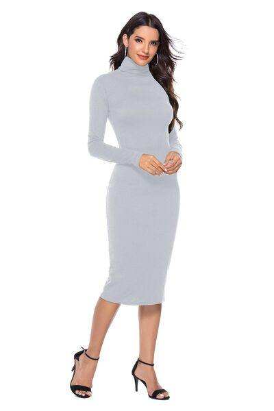 Ribbed Turtleneck Long Sleeve Dress - Trendsi - Flyclothing LLC