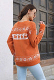 Reindeer & Snowflake Pattern Dropped Shoulder Pullover Sweater - Trendsi