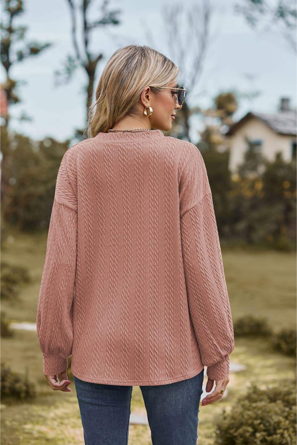 V-Neck Dropped Shoulder Blouse - Trendsi - Flyclothing LLC