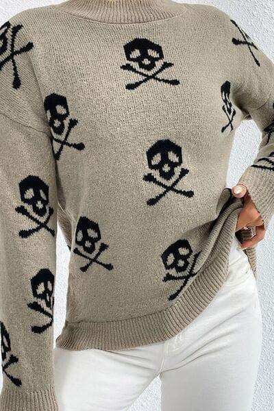 Graphic Mock Neck Dropped Shoulder Sweater - Trendsi - Flyclothing LLC