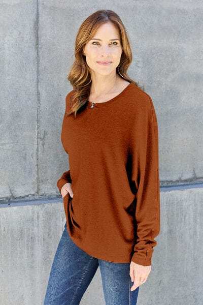 Double Take Full Size Round Neck Long Sleeve T-Shirt - Trendsi - Flyclothing LLC