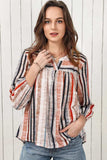 Multicolored Stripe Notched Neck Top - Trendsi - Flyclothing LLC