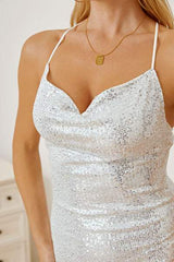 Sequin Spaghetti Strap Mini Wrap Dress - Trendsi - Flyclothing LLC
