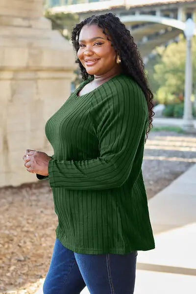Basic Bae Full Size Ribbed Round Neck Long Sleeve Knit Top - Trendsi - Flyclothing LLC