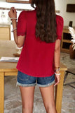 Ruched Mock Neck Short Sleeve Blouse - Trendsi - Flyclothing LLC