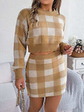 Plaid Round Neck Top and Skirt Sweater Set - Trendsi - Flyclothing LLC
