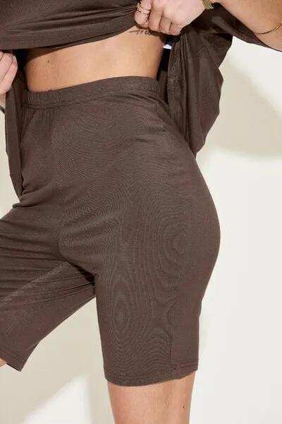 Basic Bae Full Size V-Neck Drop Shoulder Short Sleeve T-Shirt and Shorts Set - Trendsi - Flyclothing LLC