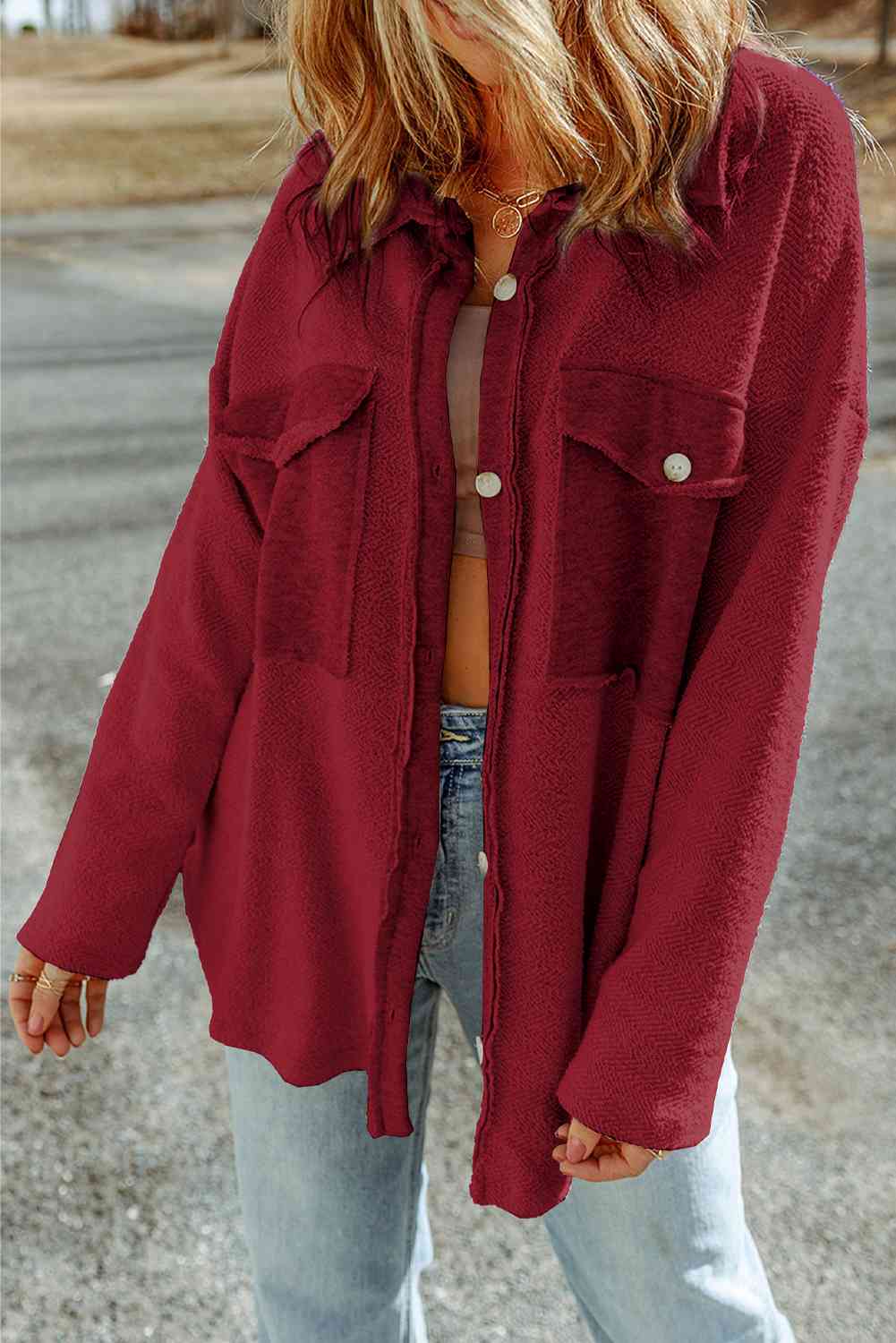Button Down Long Sleeve Jacket - Trendsi - Flyclothing LLC