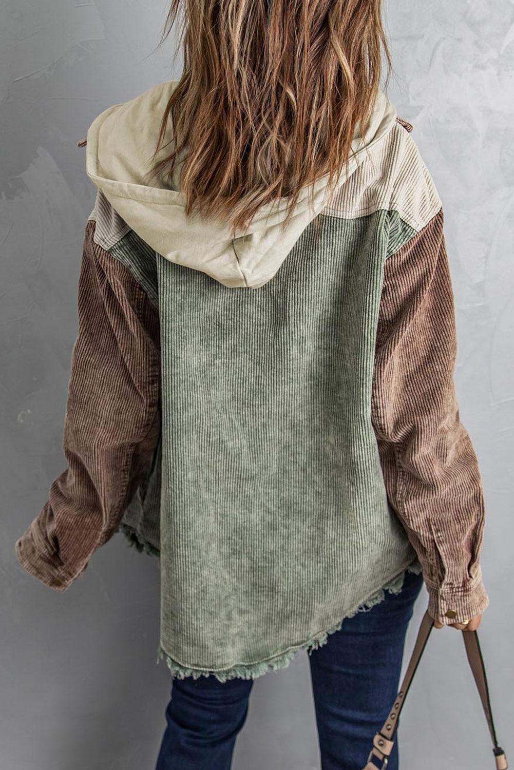 Snap Front Hooded Corduroy Shacket - Trendsi - Flyclothing LLC